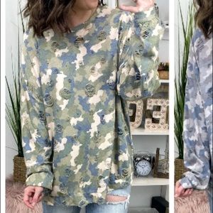 Distressed camo sweater